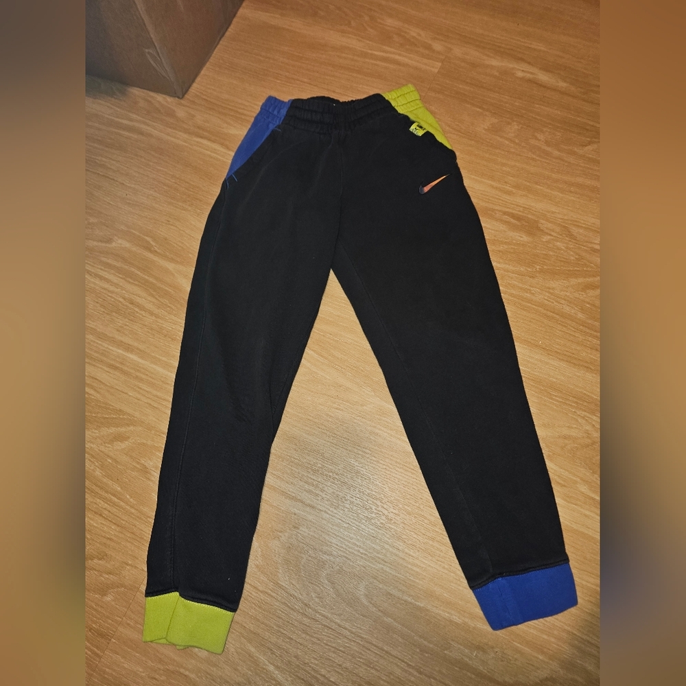 Nike Kids Black Joggers with Blue and Green Details